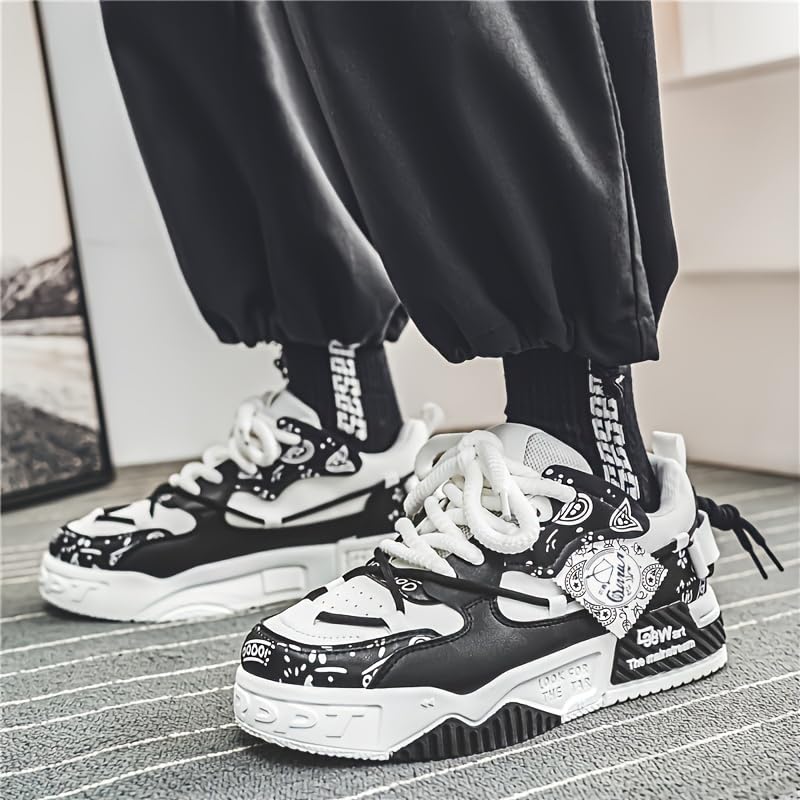 Men's Trendy Street Style Skateboard Shoes, Comfy Non Slip Lace Up Casual Sneakers for Men's Outdoor Activities4