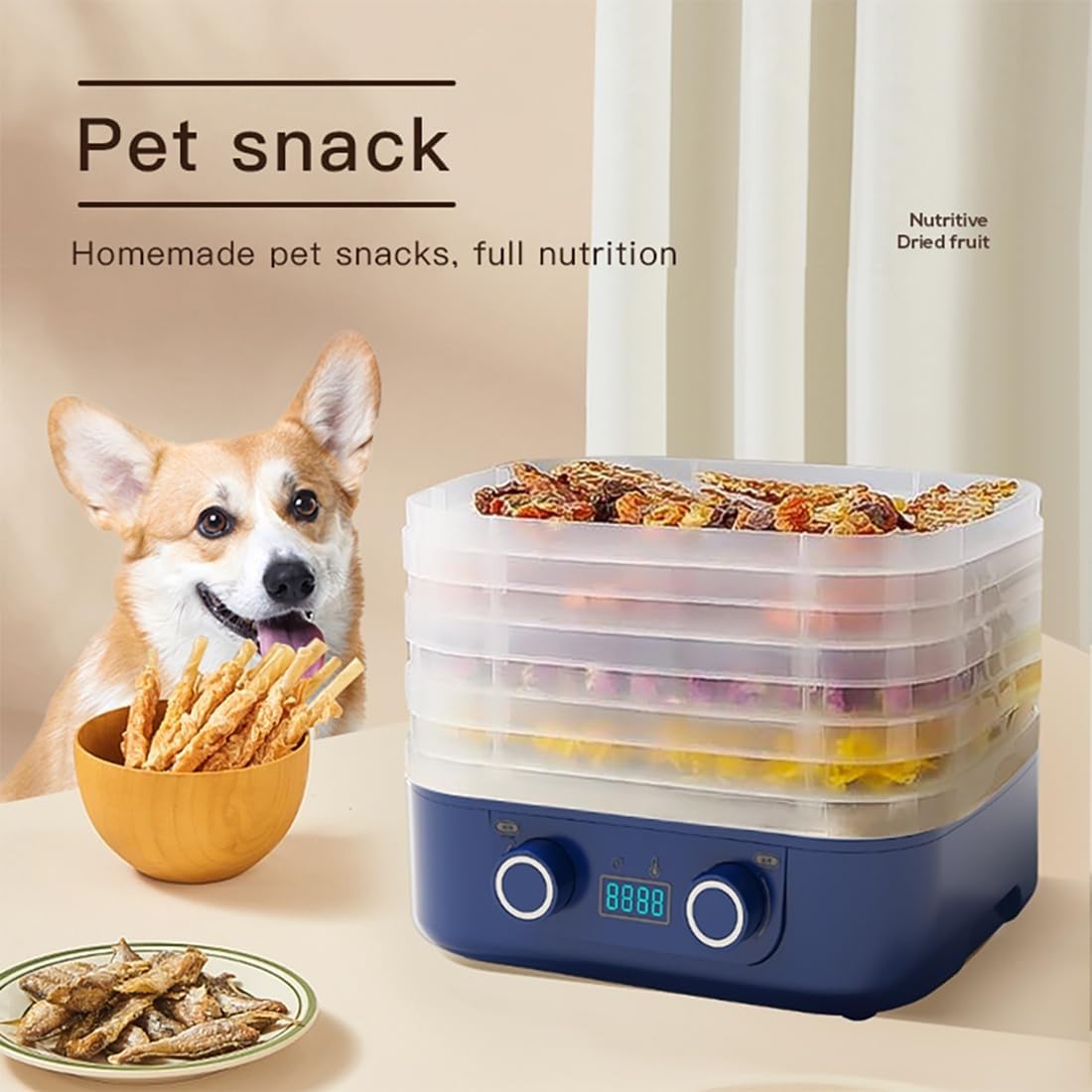 Liofilizzatore Automatico per Alimenti, essiccatore Domestico per Alimenti con Timer Digitale e Controllo della Temperatura, essiccatore Elettrico per Frutta a 5 vassoi per Caramelle(Blue)
