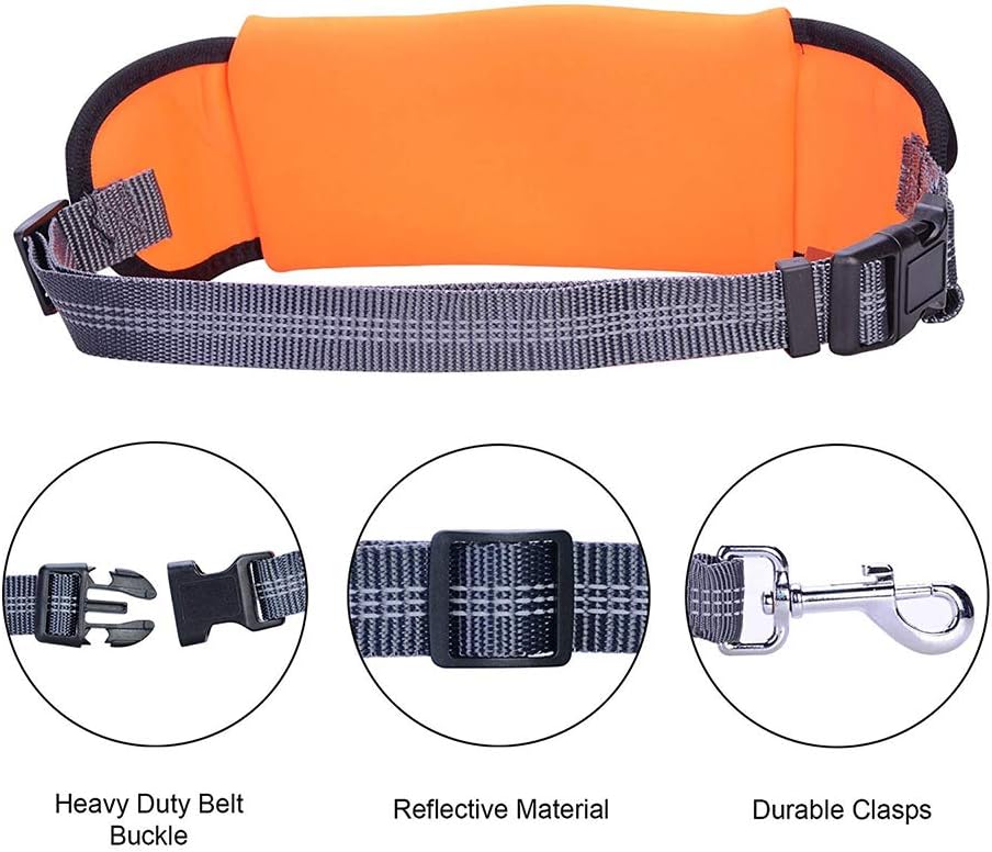 Hands Free Dog Leash for Running Walking Jogging Training Hiking, Retractable Bungee Dog Running Waist Leash Pack Training Belt for Small To Medium Dogs,Adjustable Waist Belt, Reflective Stitches