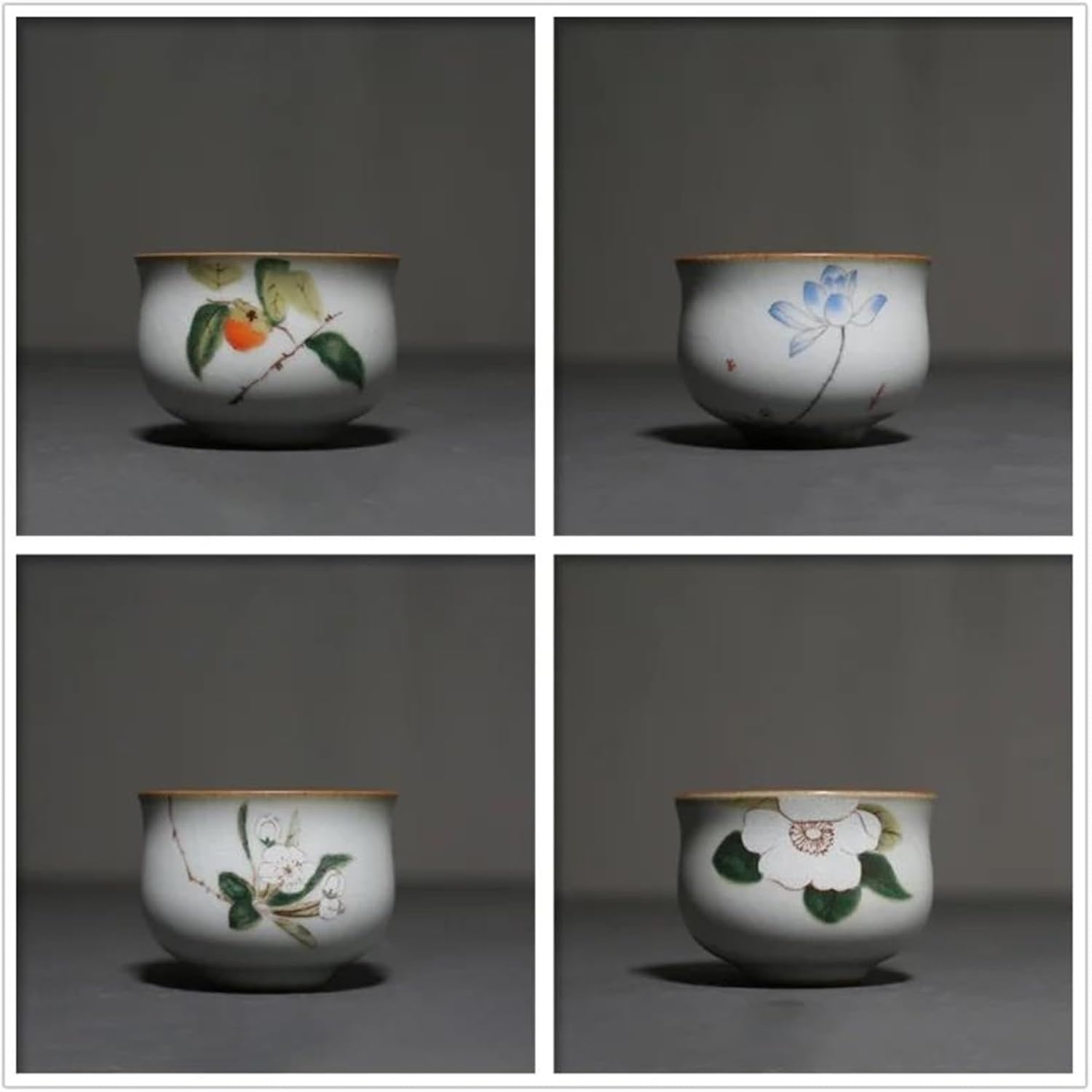 Afternoon Tea Set Handmade Tea Set Accessories Retro Ru Kiln Ceramic Teacup Hand Painted Flower Tea Bowl Master Cup Travel Portable Meditation Cup Tea Set for Adults (Color : E) (A)