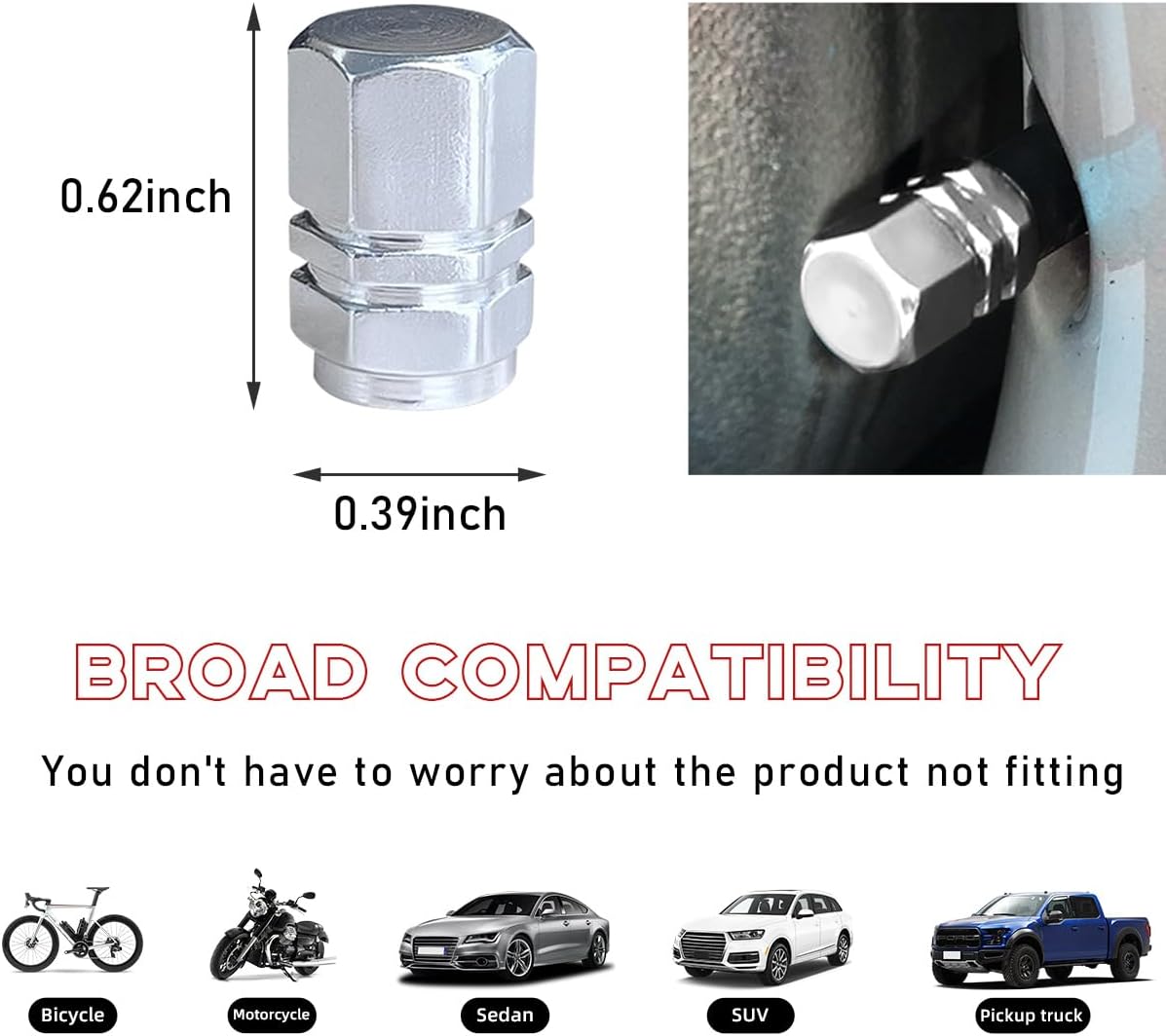 12 PCS Car Tire Valve Stem Caps, Leakproof Tire Air Cap with O Rubber Seal, Aluminium Wheel Valve Dust Cover for SUV Truck Motorcycle Bike, Universal Car Accessories (Silver) - Image 2