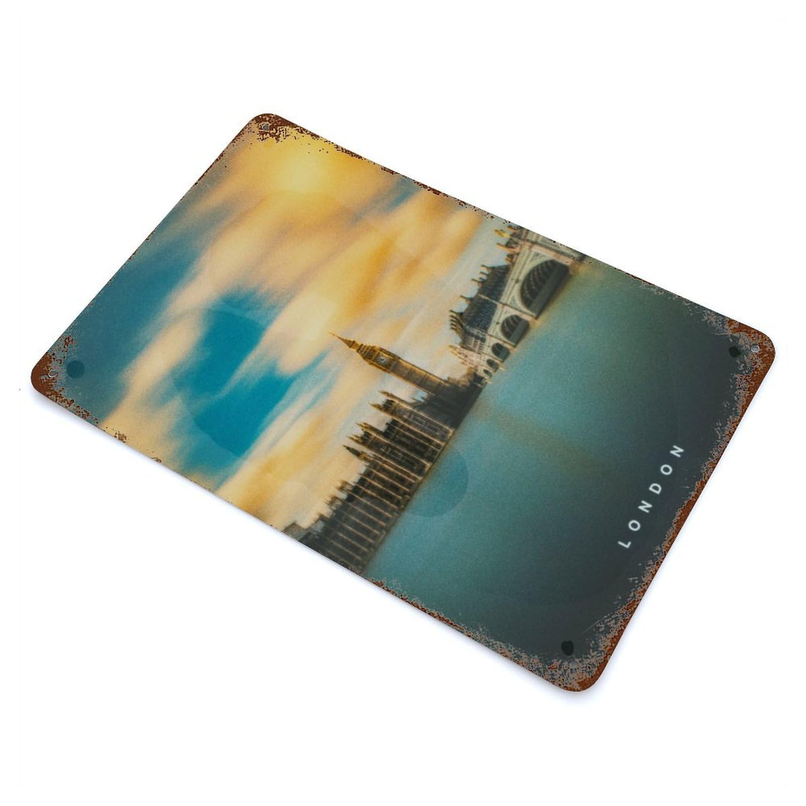 London Rusty Metal Tin Sign 11.8"x7.9", Ideal for Farmhouse, Kitchen And Entryway Decor