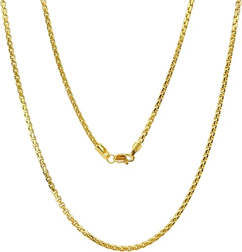 JEWELHEART Cadena de eslabones cuadrados de oro macizo de 14 quilates, 1,3 mm, 1,8 mm, 2,1 mm, 2,7 mm, 3,4 mm, en oro amarillo y blanco, con corte