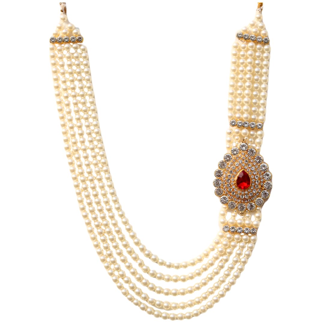 OneStoreIndia Handmade Pearl Stone & Studded AD American Diamond Necklace Jewellery For Men/Groom For Wedding Mala/Kantha Haar Or Special Occasions. | DM - Under 600 | DM - 7888
