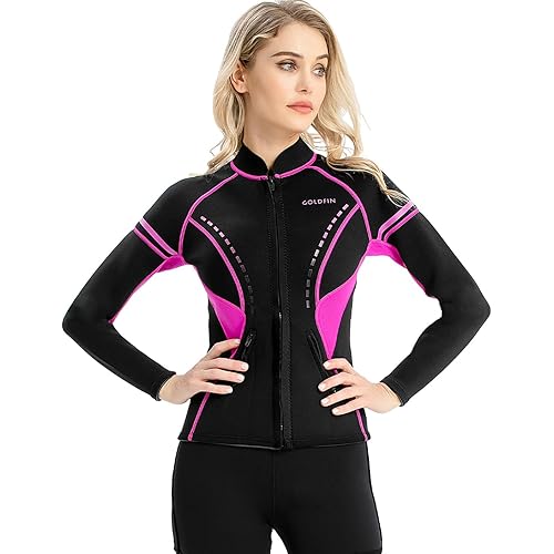 GoldFin Wetsuit Top Women, 2mm Wetsuits Jacket Long Sleeve Neoprene Tops for Water Aerobics Diving Surfing Swimming