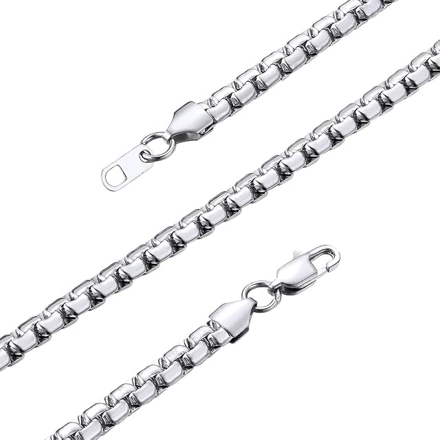 GOLDCHIC JEWELRY Venetian Box Chain Necklace, 316L Stainless Steel Mens Flat Link, 4mm, 6mm, 14 to 30 Lengths