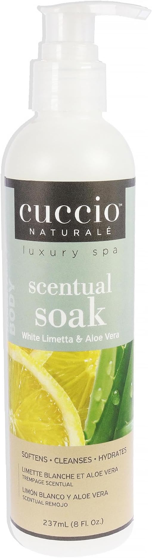 Cuccio Naturale Scentual Soak - Creamy, Liquid Wash For Mani-Pedi - No Parabens - Soften, Cleanse, Hydrate Skin - Anti-Aging Solution - Use On Hands, Body And Feet - White Limetta And Aloe Vera - 8 Oz