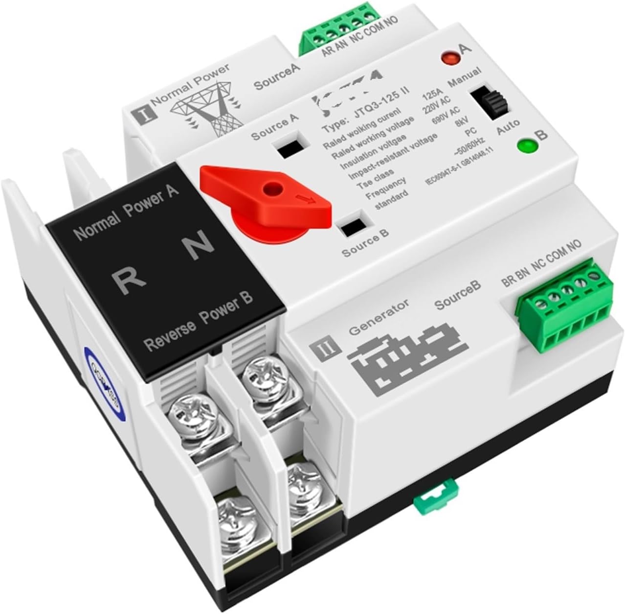 W2R-2P/3P/4P 16A 32A 63A 80A 100A 125A 220V ATS automatic transfer switch electrical selector switch dual power switch(3P)