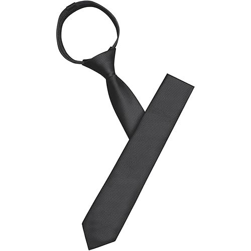 Pre-Tied Ties Solid Color Necktie, 2.35” Adjustable Zipper Black Ties for Men, Skinny Tie for Business, Wedding