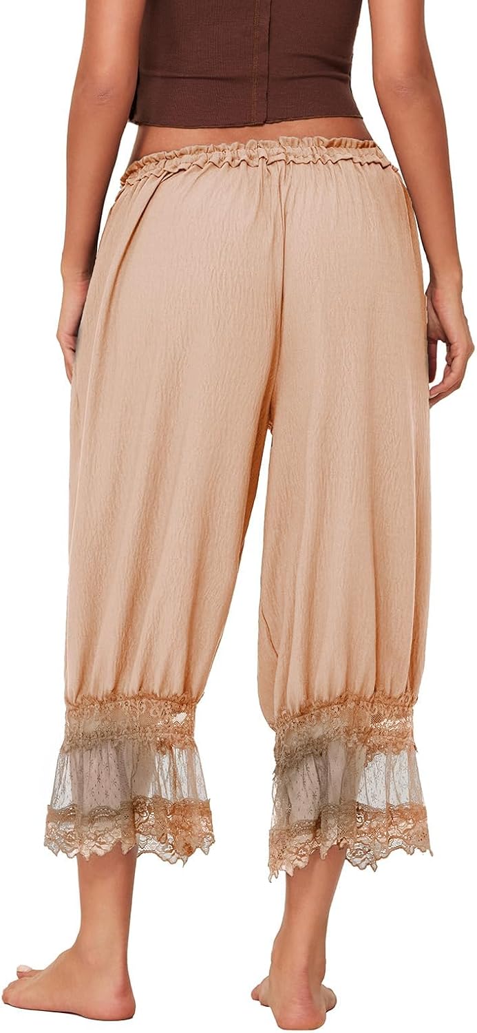 Women Lace Long Bloomers Pants Elastic Waist Y2k Ruffle Pettipants Slip Cute Pantaloons Pumpkin Pants - Image 4