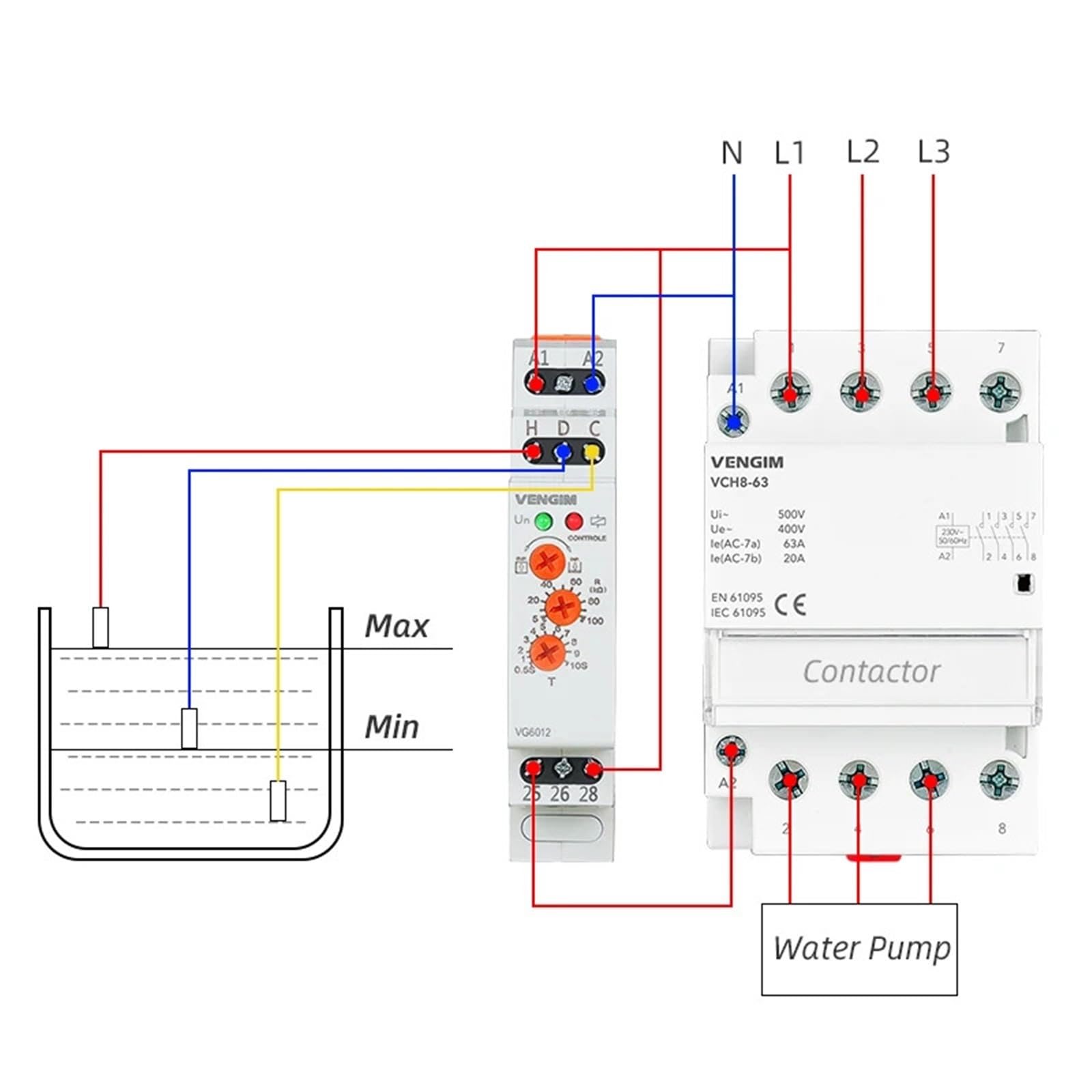 QAXIOQCS Liquid Level Control Relay Electronic Automatic Water Level Controller Switch 220v Water Pump Controller with Sensor(VG6112 with Sensor)