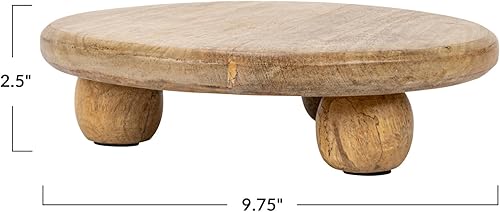 Miniatura 8 de Creative Co-Op Pedestal redondo de madera de mango tallado a mano de 9.75 pulgadas, natural