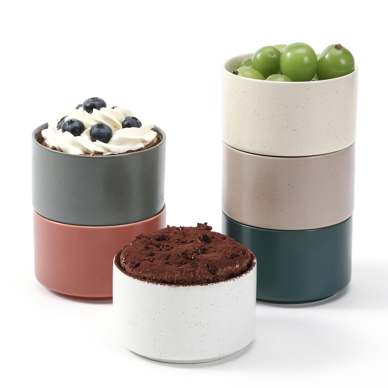 HOMCDALY Ceramic Ramekins - 8oz, Set of 6 - Small Oven Safe Baking Bowl, For Personal Pudding, Creme Brulee, Souffle, Serving, Ice Cream, Custard, Cute Baking Dishes, Mini Bowls –(6 Pack)