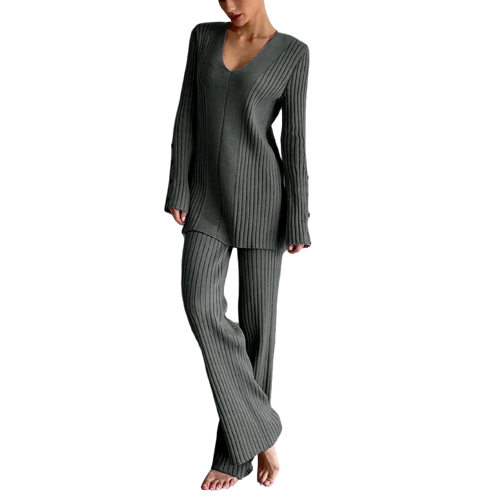 Conjunto de mujer Tailleur Elegante Mujer Ancha Chándal Mujer Ancho Elástico Mono Mujer Elegante Curvy Mono Para Casa Mujer Moda Mujer Otoño Invierno Conjunto Suéter y Pantalones Rectos