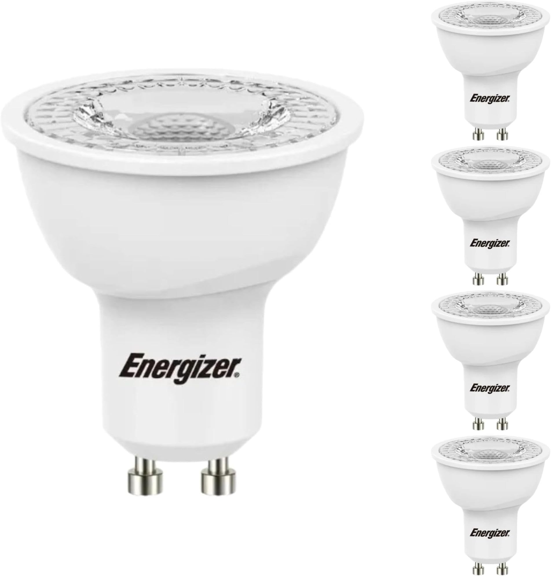 Energizer GU10 LED Bulbs Cool White 4000k (4 Pack) 3.6W LED Light Bulb, 50W Equivalent 345lm, Dimmable Light Bulb, 36° Beam Angle Energy Saving