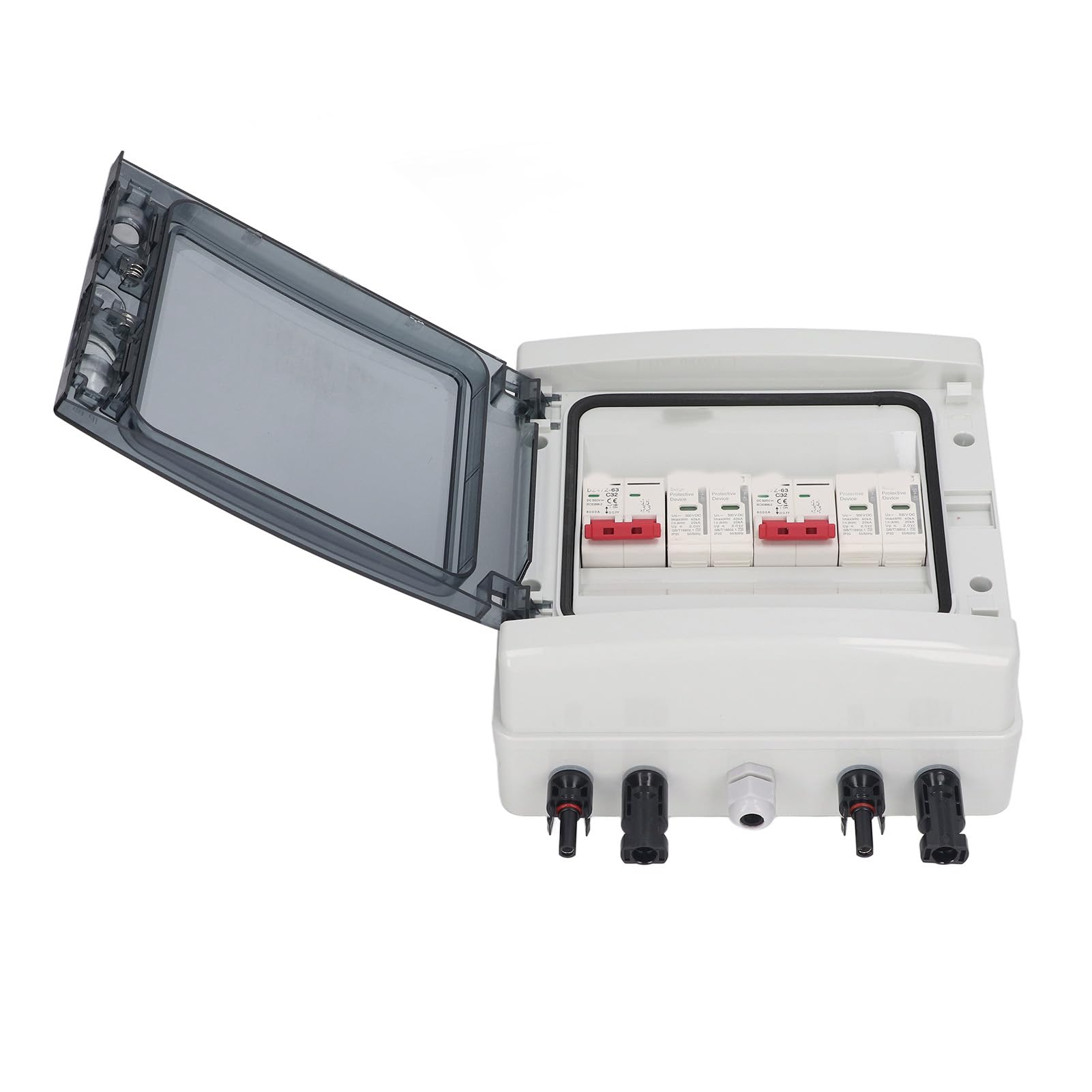 Interruttore Automatico Solare, Interruttore Automatico Fotovoltaico con Accessori di Protezione, Interruttore Automatico DC 500 V 32 A 2 in 2 Out con Scatola, Rastrelliere per