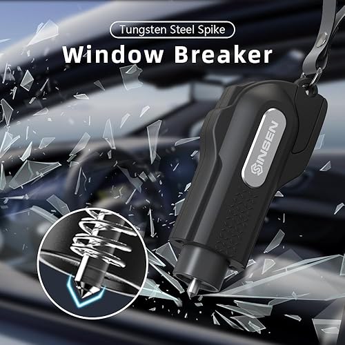 Miniatura 2 de SINSEN Martillo de seguridad para automóvil, paquete de 2 interruptores de vidrio y cortador de cinturón de seguridad, llavero de emergencia, kit de