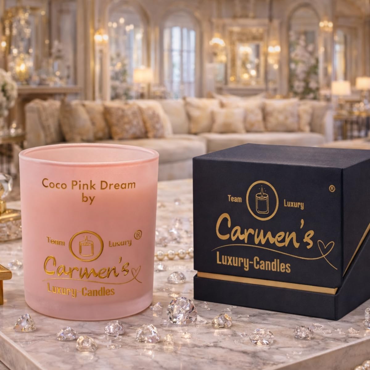 Coco Pink Dream – Candela di cera di cocco fatta a mano con profumo di cocco Bay in vetro di lusso