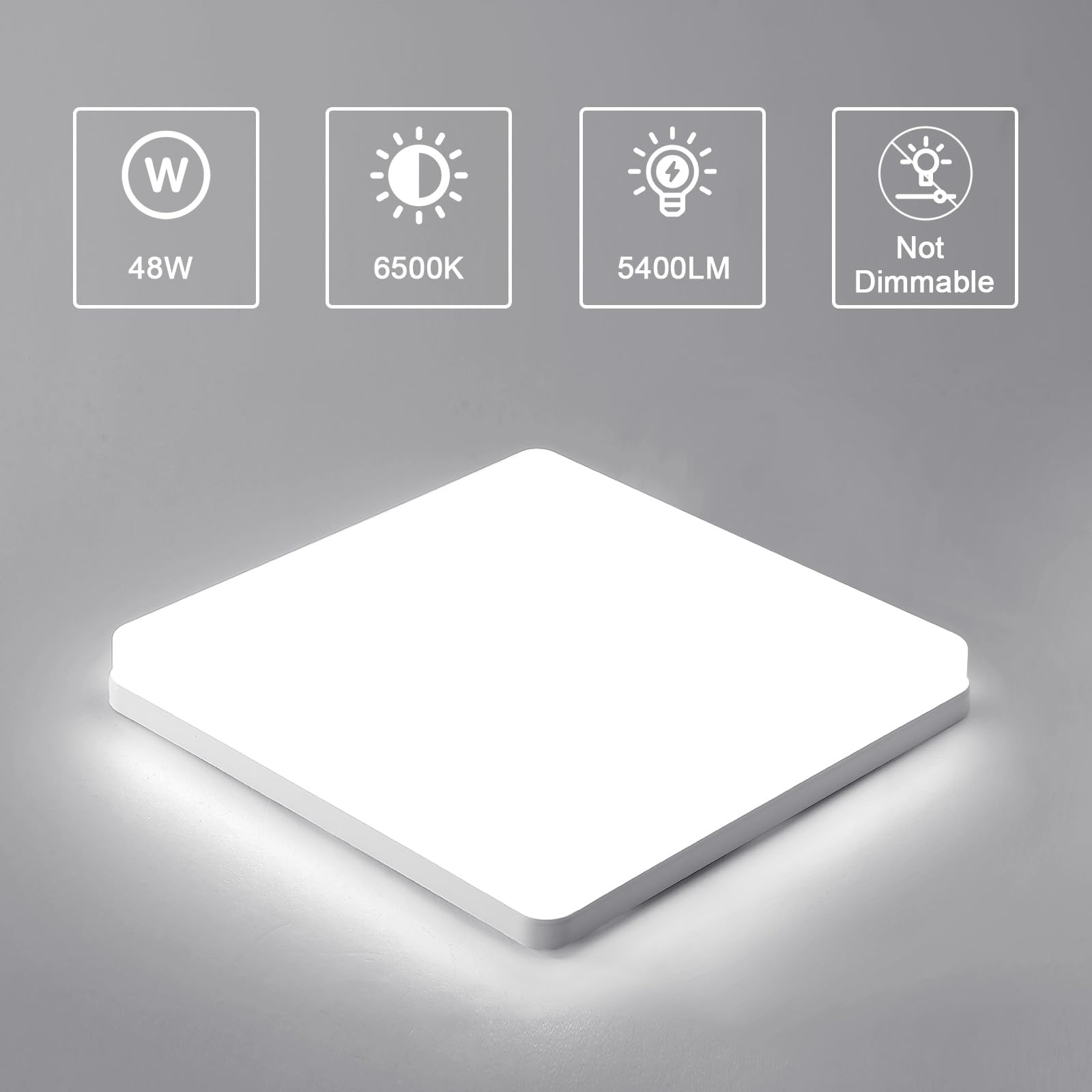 Riserva Plafon LED Techo Moderna 48W, IP44 Lámpara de Techo Cuadrada para Oficina, Baño, Pasillo, Dormitorio, Cocina, Sala de Estar, 6500K Blanco Frío, 2 Piezas | Lámpara de Techo para Oficina, Baño, Pasillo, Dormitorio, Cocina, Sala de Estar