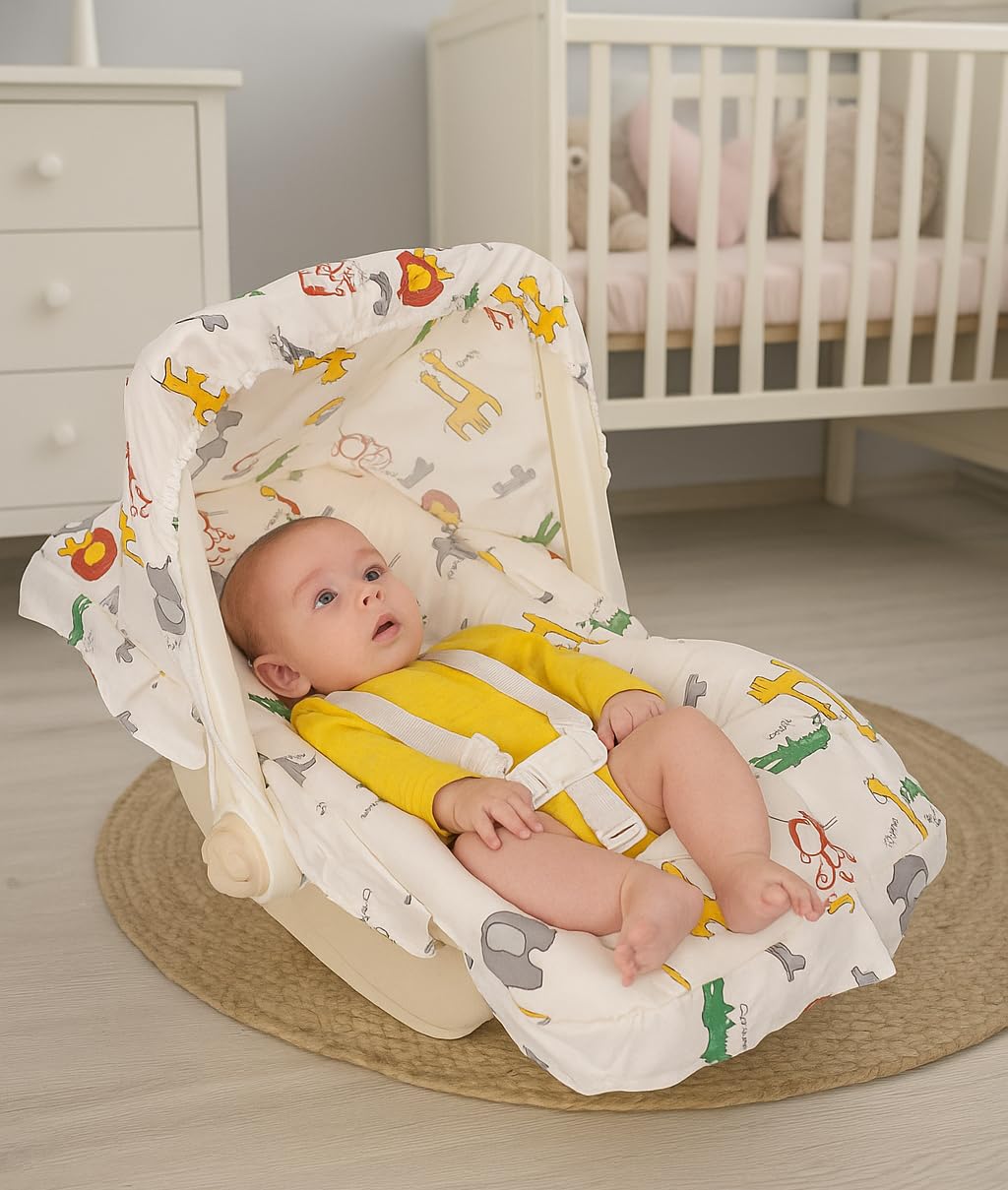 AVANI METROBUZZ 5-in-1 Baby Carry Cot and Rocker, Adjustable Handle, Safety Belt, Large Canopy, Cream with Mosquito Net