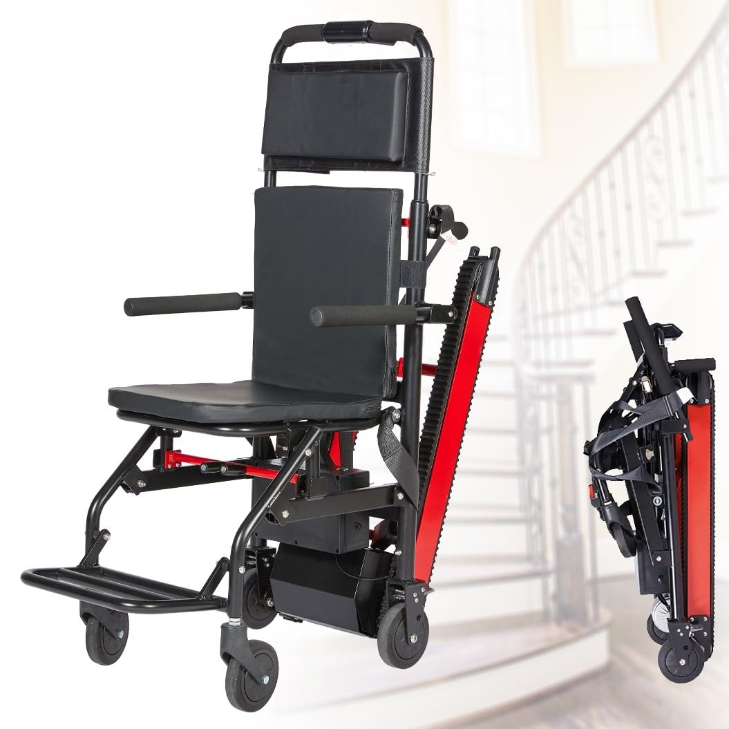 Sube-Escaleras Eléctrico sobre Orugas,Sube-Escaleras Eléctrico con Carretilla De Mano,Silla De Ruedas para Subir Escaleras para Pacientes De Edad Avanzada,Carga Segura 165 Kg/373 Lbs Black