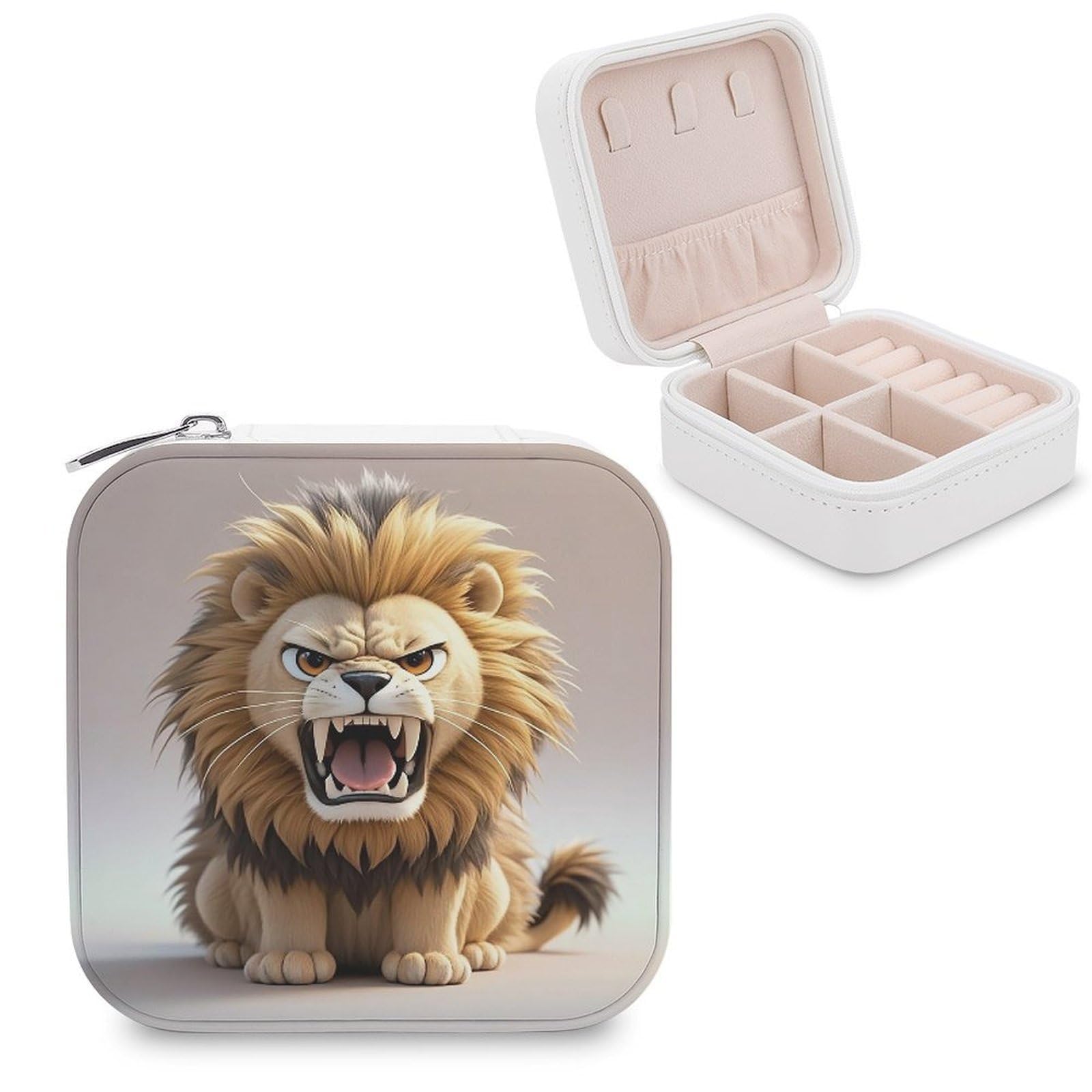 FekiLoot Lion Jewelry Case Personalized Leather Jewelry Box Mini Travel Jewelry Case Small Portable Jewelry Organizer for Ring Earrings Necklace Bracelet