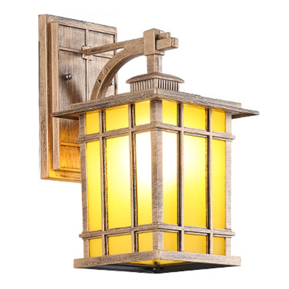 SMCCYYSD E27 Outdoor Wall Lamp - Waterproof Garden Sconce Lighting, Modern Aluminum & Glass Lantern for Patio, Balcony, Porch Railing Decor, Exterior Mount Fixture (Bronze 8.6in)