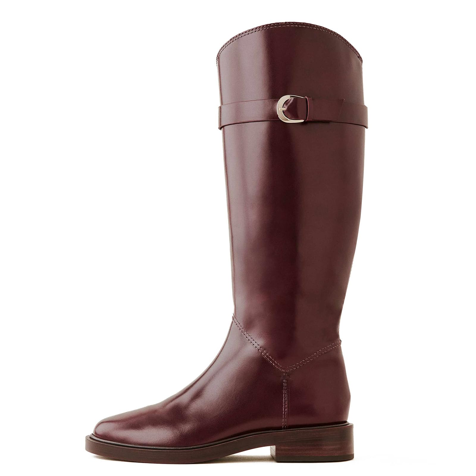 Caradise Knee High Boots Women Round Toe Burgundy Low Heel Flat Tall Boot...