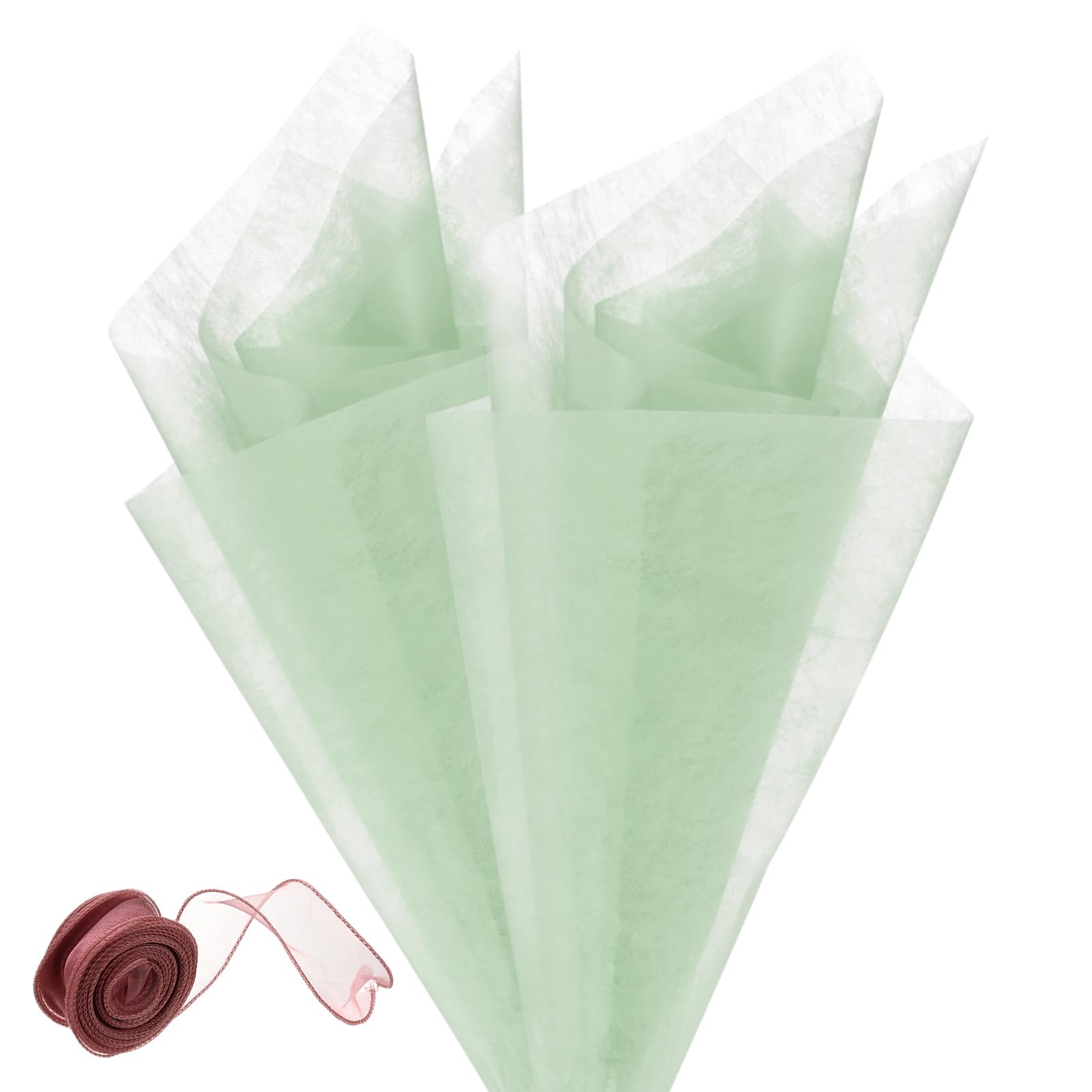 M METERXITY 76Sheets Korean Cotton Flower Wrapping Paper with Ribbon, 12" Milk Cotton Waterproof Floral Bouquet Wrapping Paper for Party/Bouquets/Gift Packaging [Green]