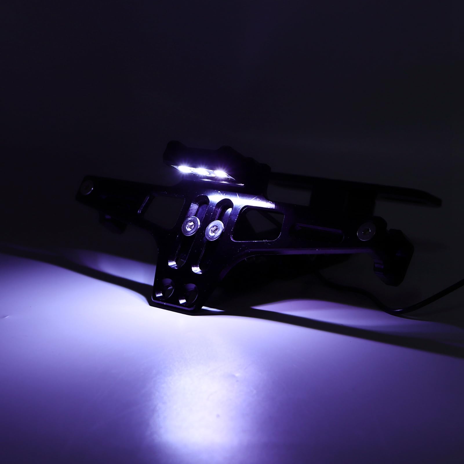 Qiilu - Soporte de matrícula para moto, soporte de matrícula telescópico ajustable de aleación de aluminio con luz LED(Negro)