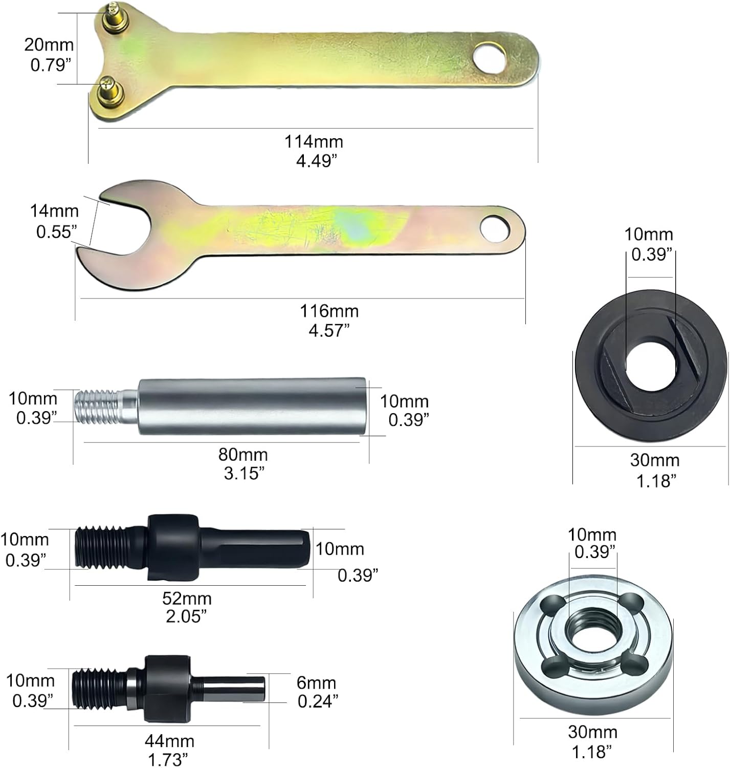 Electric Drill to Angle Grinder Adapter Kit – 6 mm & 10 mm Variable Shaft Mandrel with 2 Spanners, Flange Nuts & Extension Rod – Convert Drill for Cutting, Polishing & Sanding