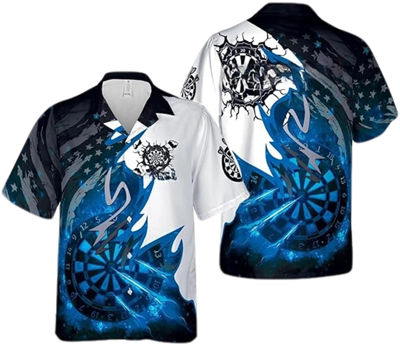Huazomeehzm Men's # 4 Darts Team Hawaiian Shirt Wo's Flame Dartboard 3D Printed Button Down Dart Shirts For Dart Players And Teams