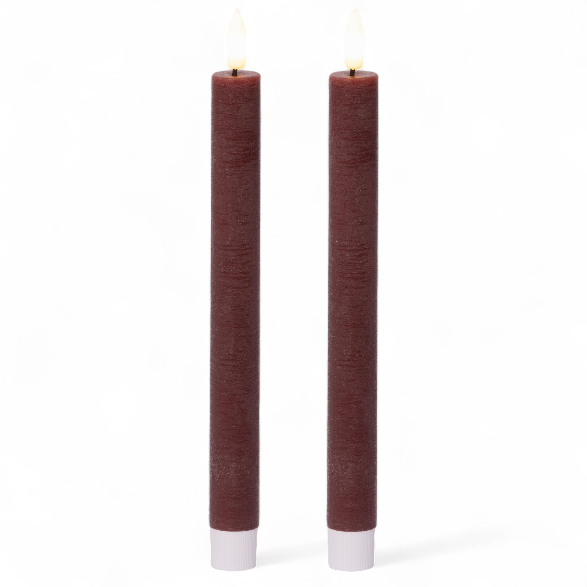 MIJOMA Real Wax LED Candle with Realistic Flame Timer and Battery Operated, LED Indoor Candle with Warm White Light, Natural Look (Taupe, Vertical Groove Pattern, Diameter 2 cm x 24 cm) — image 1