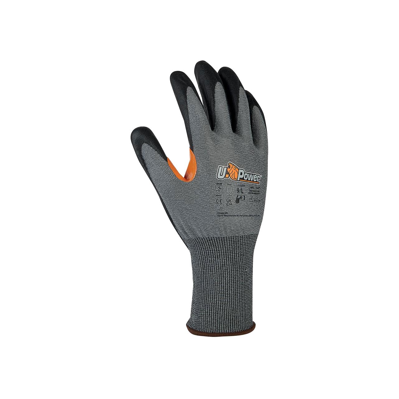 U Power Atlas Safety Guantes trabajo Soporte nailon HPPE Recubrimiento nitrilo Refuerzo policía Pantalla táctil resistente a cortes Índice C Protección contra riesgos mecánicos Gris 8/M 144 piezas