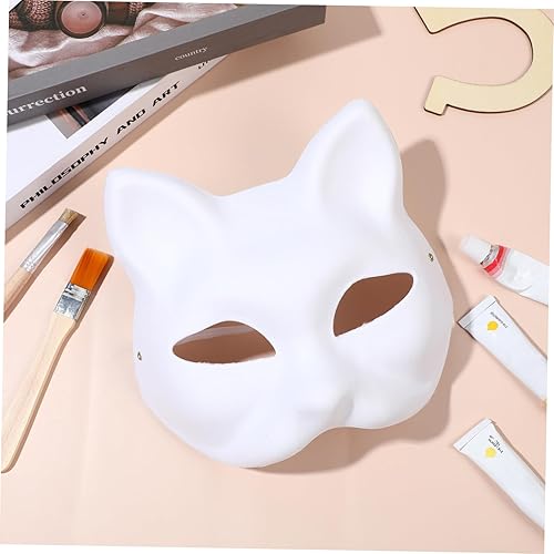 Miniatura 9 de STOBOK 10 máscaras de gato pintables para bricolaje, máscaras blancas sin pintar, máscaras de Halloween para cosplay, disfraz de máscaras, recuerdos
