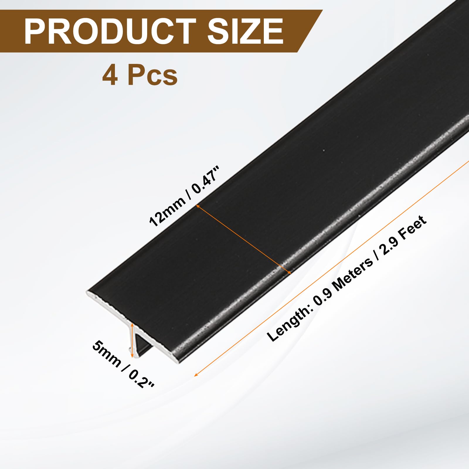 QUARKZMAN 4 Piezas 2.9 Pies X 0.47" T Moldura Tiras De Transición De Piso Aleación De Aluminio Para Unir Brechas De Laminado Baldosas Pisos Brechas Negro