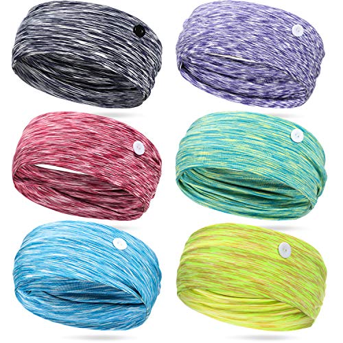 6 Pieces Knotted Button Headbands Twisted Knot Turban Headwraps Wide Elastic Yoga Sports Hairbands Boho Headbands for Women Men