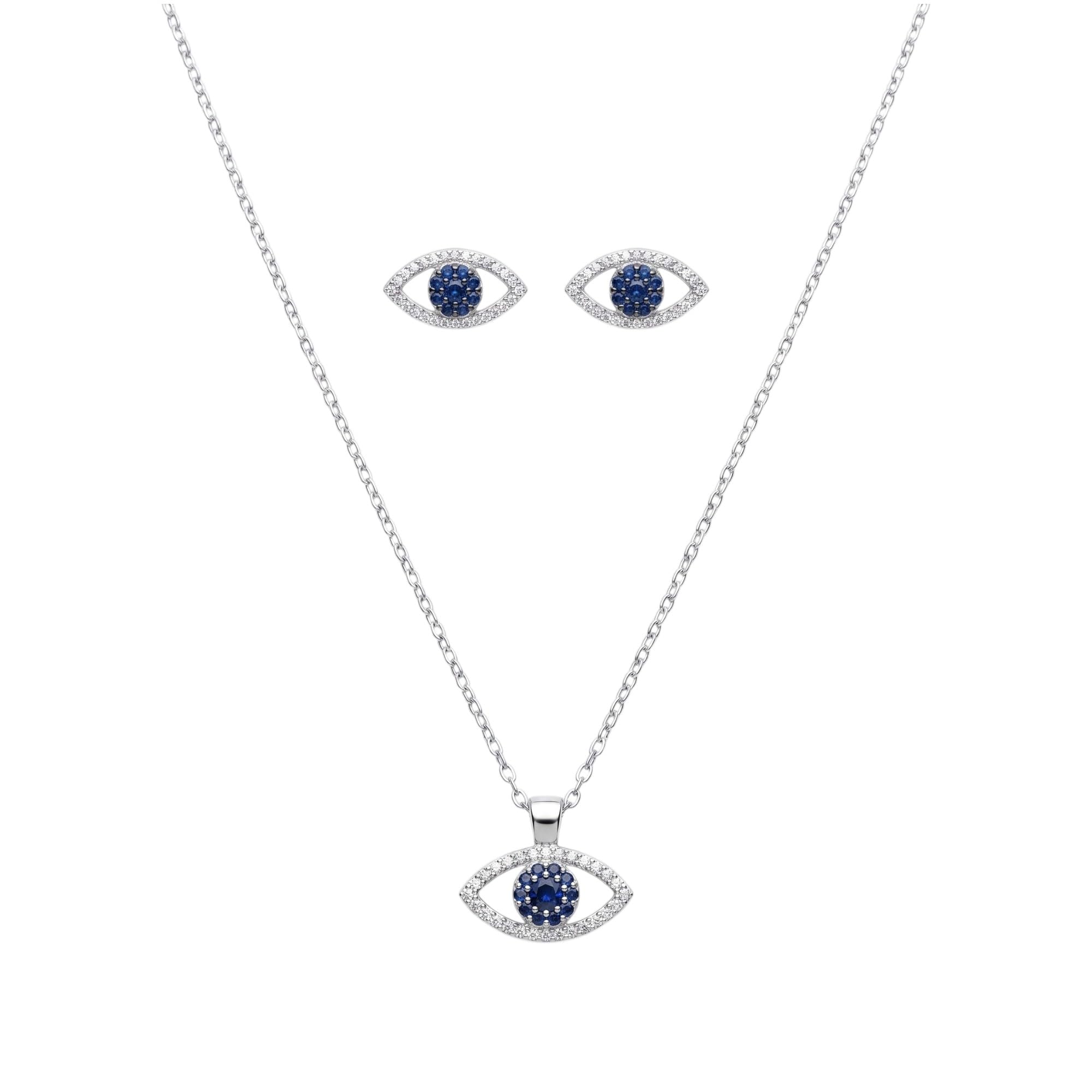 Women Blue Crystal Evil Eye Pendant Necklace and Stud Earrings Set-image-17