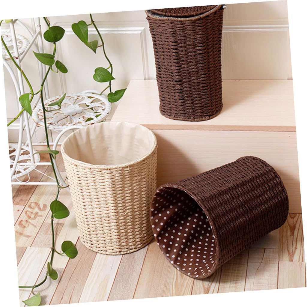 Rattan Trash Can with Linen Liner, Woven Sundries Storage Basket, Multipurpose Wastebasket for Kitchen, Living Room, Bedroom Organization Random Color Random Color