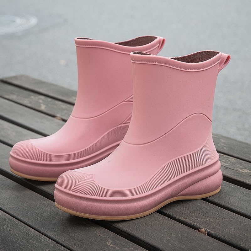 Mid Calf Rain Boots for Women,Waterproof Garden Shoes Anti-Slip Rainboots,Outdoor Work Rain Shoes