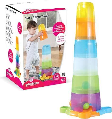 Miniatura 1 de Edushape Juguetes apilables para bebés, juego de 14 piezas, torre apilable, juguete apilable para aprendizaje educativo STEM, coloridos vasos
