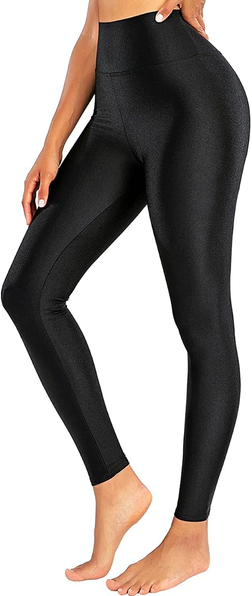 Sghenr Pantalones de yoga de talle alto para mujer, control de barriga, mallas deportivas brillantes, mallas de entrenamiento