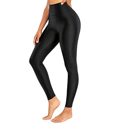 Sghenr Women's High Waisted Yoga Pants Tummy Control Shiny Sports