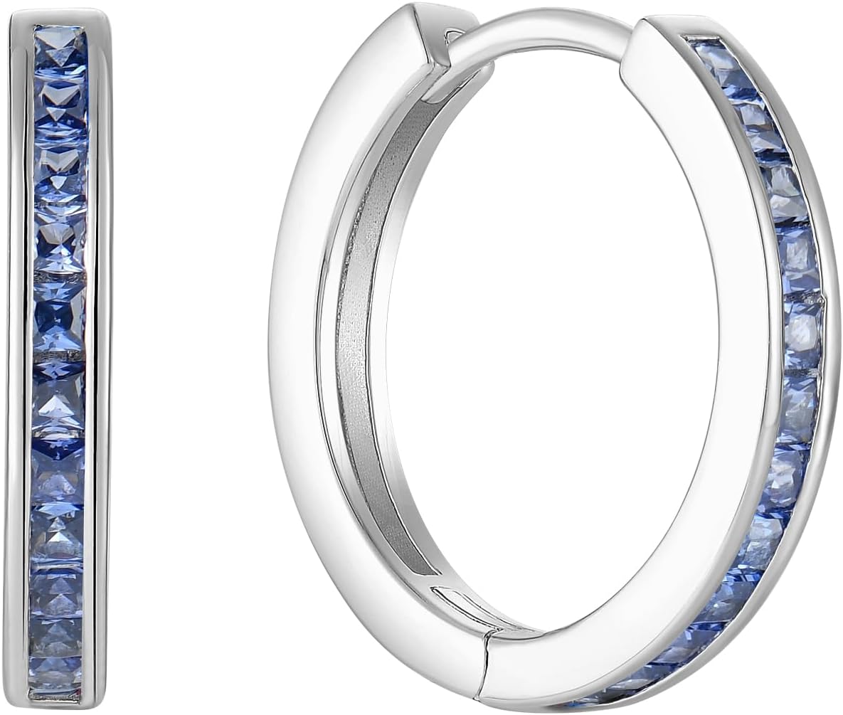 Starchenie Huggie Hoop Earrings for Women 925 Sterling Silver Princess Cut Birthstones Jewelry Gift