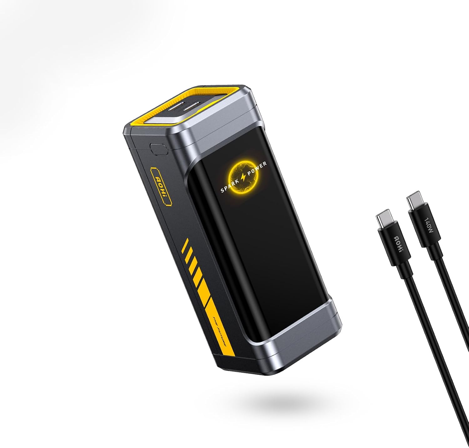 AOHI 210W PD3.1 PPS Power Bank 10000mAh, Dual 140W USB-C Ports Fast Charging Portable Charger with Smart Display, The Future Starship 37Wh Battery Pack for MacBook Pro/Air, iPad, iPhone 17,Galaxy,Gray