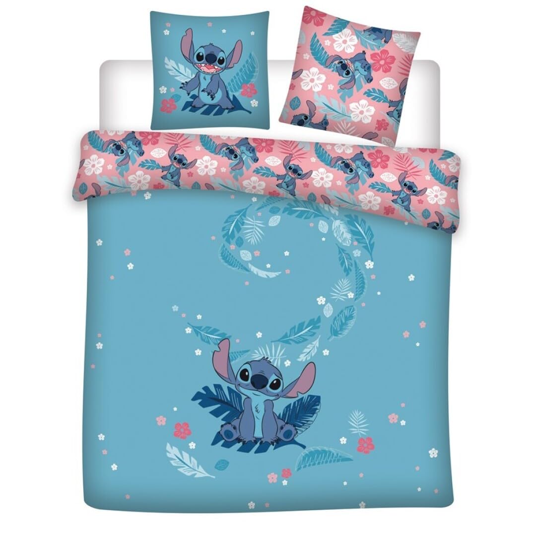 AYAX Parure de Lit Stitch 3 Pièces Verte, 100% Coton, Housse de