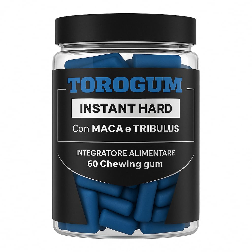 AlohaLabs ToroGum 60 PILLOLE BLU Integratore Uomo Forza, Energia, Resistenza, per Performance Massime | Gomme Masticare Azione Rapida e Potente con, Maca, Taurina, Tribulus Terrestris