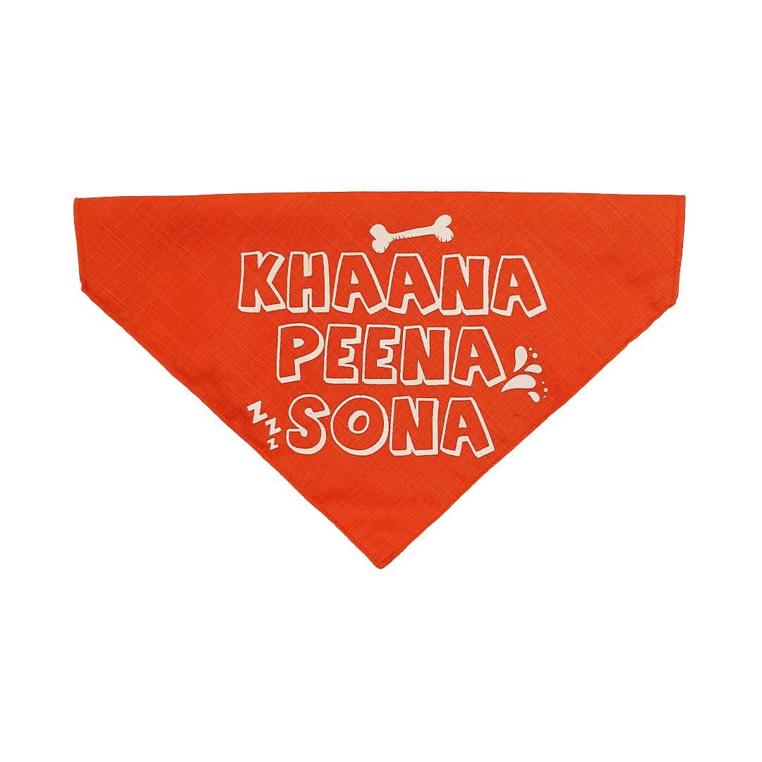 Myartbucket khana peena sona Printed Cotton Dog Bandana Scarf/Adjustable Bandana for Dogs, Puppies, Pets and Cats - Orange Colour (Large)