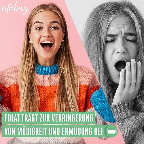 Vitabay Folsäure Tabletten Hochdosiert 1000 mcg (VItamin B9) - 240 VEGANE Tabletten - Folsäure Kinderwunsch Schwangerschaft Vitamine - für Männer - Hohe Bioverfügbarkeit - Laborgeprüft