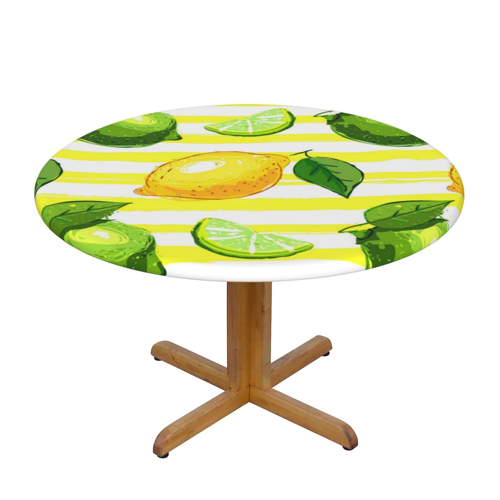 Lsjuee Round Fitted Tablecloth 40-44in Elastic Edged Table Cloth for Kitchen Dining Party Home Decor - Lemon Lime Fruit Yellow
